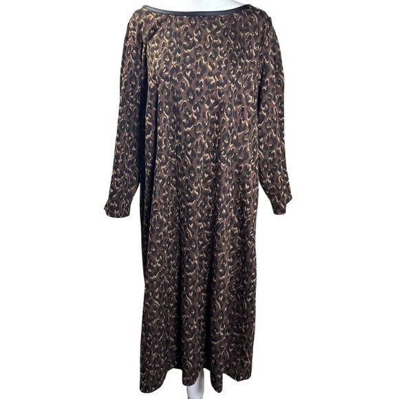 Talbots Womens Dress Size 16W Faux Leather A Line Brown Animal Print Leopard - Picture 1 of 9